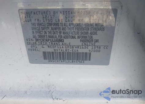 2018 Nissan Versa 1.6 Sv из США, поврежденный, VIN 3N1CN7AP1JL845983